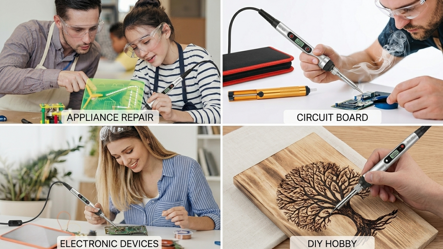 Soldering Iron Kit 80W, 18-in-1 Solder LCD Soldering Kit Soldering Iron with Goggles Solder Wick Desoldering Pump Solder Wire Wire Stripper Soldering Stand Tweezers Tips Cleaner Soldering Station