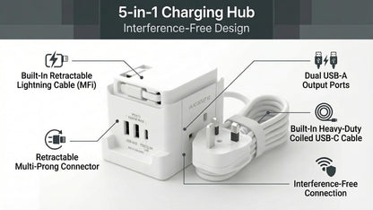 5M Extension Lead Cube with USB Charging Station, Goldling 2 Way Power Strip, Extension Socket with 5M Extension Cable Desk Accessories Travel Plug Extension Lead with USB slots Office Accessories