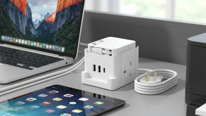 5M Extension Lead Cube with USB Charging Station, Goldling 2 Way Power Strip, Extension Socket with 5M Extension Cable Desk Accessories Travel Plug Extension Lead with USB slots Office Accessories