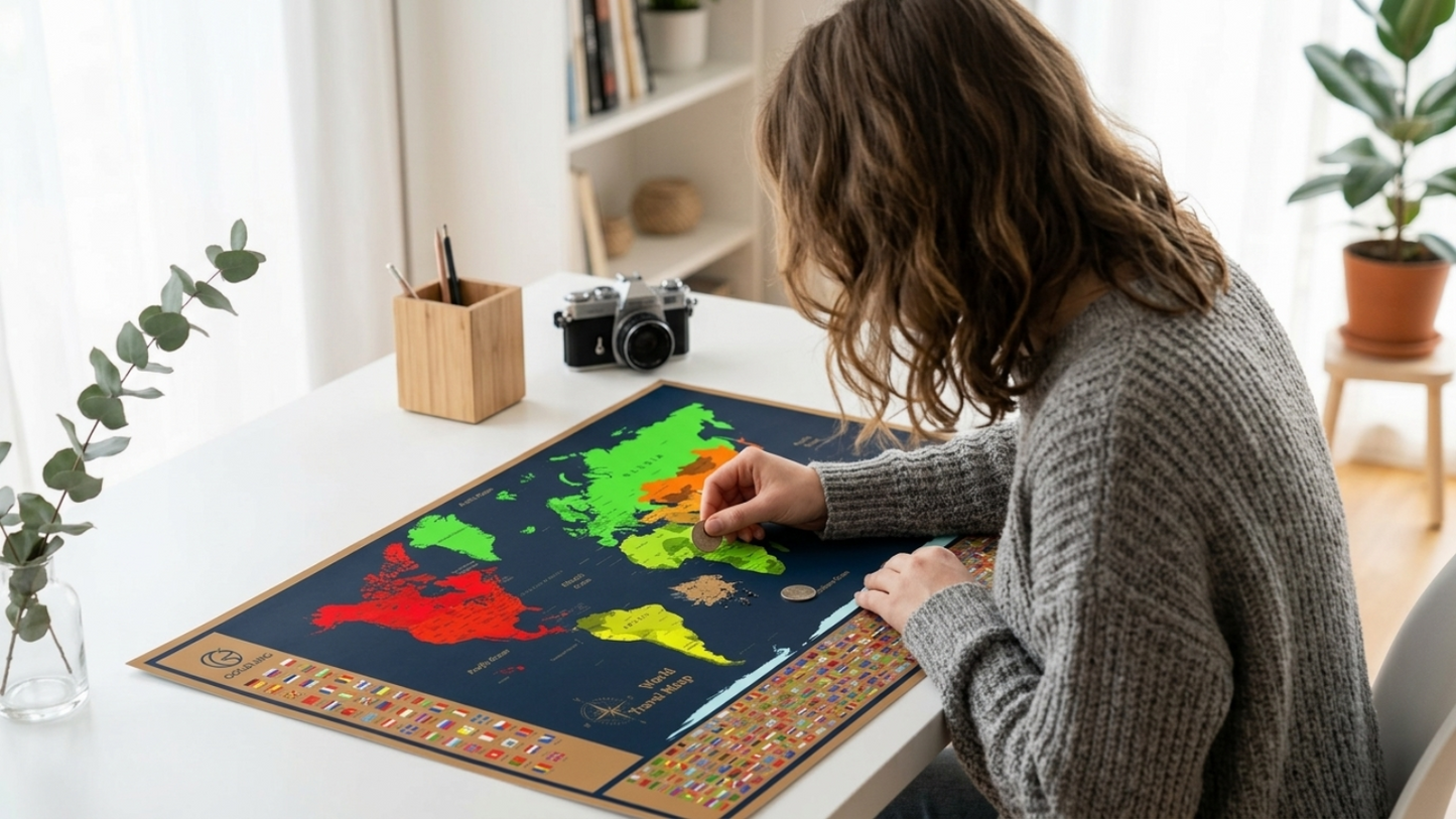 2 Scratch-Off Maps - World Map & Europe Map Poster Set Magnifying Glass, Flags & Tube Included Travel Gift Art Track Your Adventures