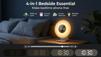 Sunrise Alarm Clock Wake Up Light with White Noise Machine 7 Sleep Sounds Bedside Lamp USB Rechargeable Nursery & Bedroom Gift Gro Clock