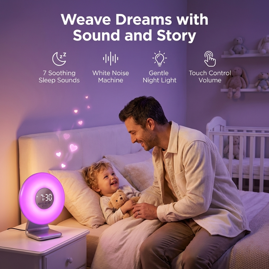 Sunrise Alarm Clock Wake Up Light with White Noise Machine 7 Sleep Sounds Bedside Lamp USB Rechargeable Nursery & Bedroom Gift Gro Clock