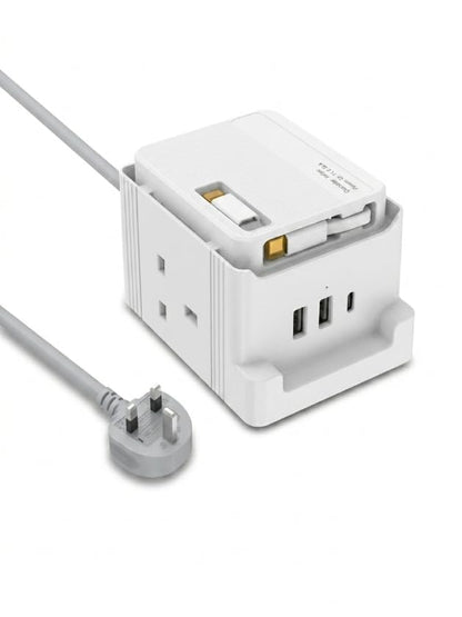 5M Extension Lead Cube with USB Charging Station, Goldling 2 Way Power Strip, Extension Socket with 5M Extension Cable Desk Accessories Travel Plug Extension Lead with USB slots Office Accessories