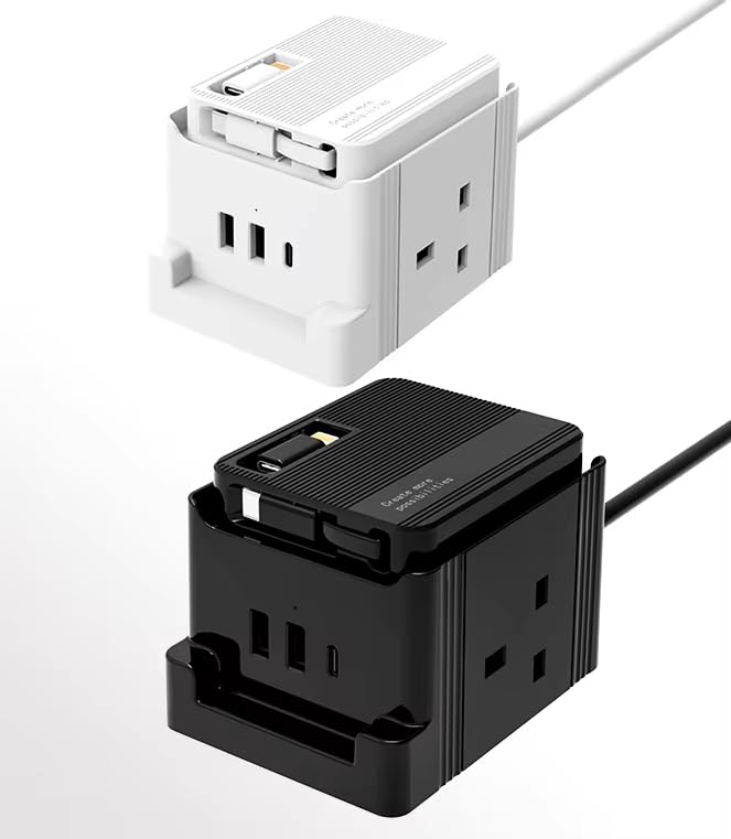 5M Extension Lead Cube with USB Charging Station, Goldling 2 Way Power Strip, Extension Socket with 5M Extension Cable Desk Accessories Travel Plug Extension Lead with USB slots Office Accessories