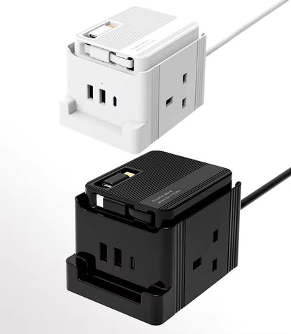 5M Extension Lead Cube with USB Charging Station, Goldling 2 Way Power Strip, Extension Socket with 5M Extension Cable Desk Accessories Travel Plug Extension Lead with USB slots Office Accessories