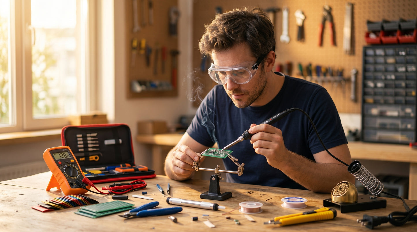 Soldering Iron Kit 80W, 18-in-1 Solder LCD Soldering Kit Soldering Iron with Goggles Solder Wick Desoldering Pump Solder Wire Wire Stripper Soldering Stand Tweezers Tips Cleaner Soldering Station