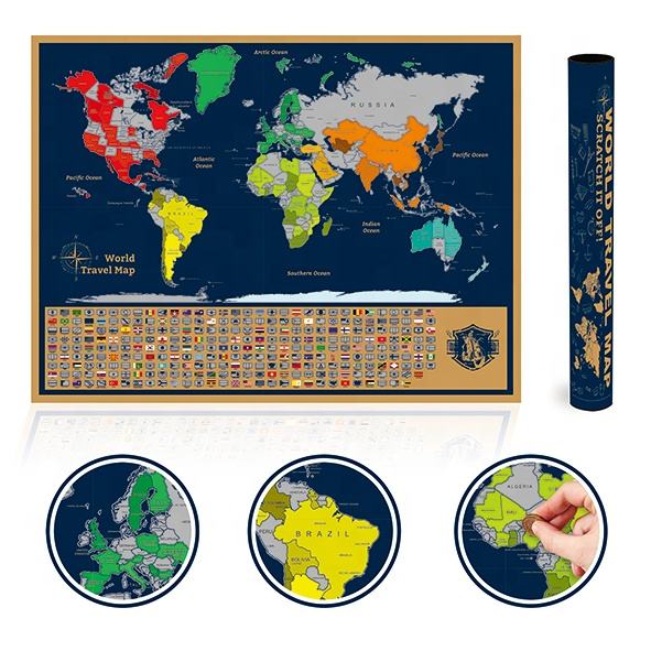 2 Scratch-Off Maps - World Map & Europe Map Poster Set Magnifying Glass, Flags & Tube Included Travel Gift Art Track Your Adventures