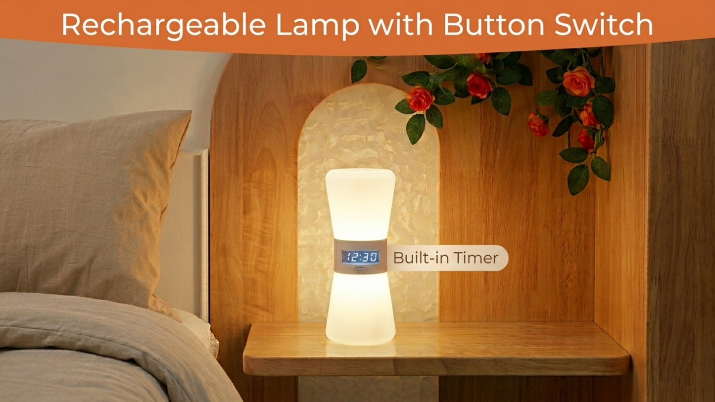 LED Hourglass Timer Night Light Remote Control & USB Powered Warm White Ambient Lamp Bedroom Bedside Mood Lighting Modern Home Décor Gift