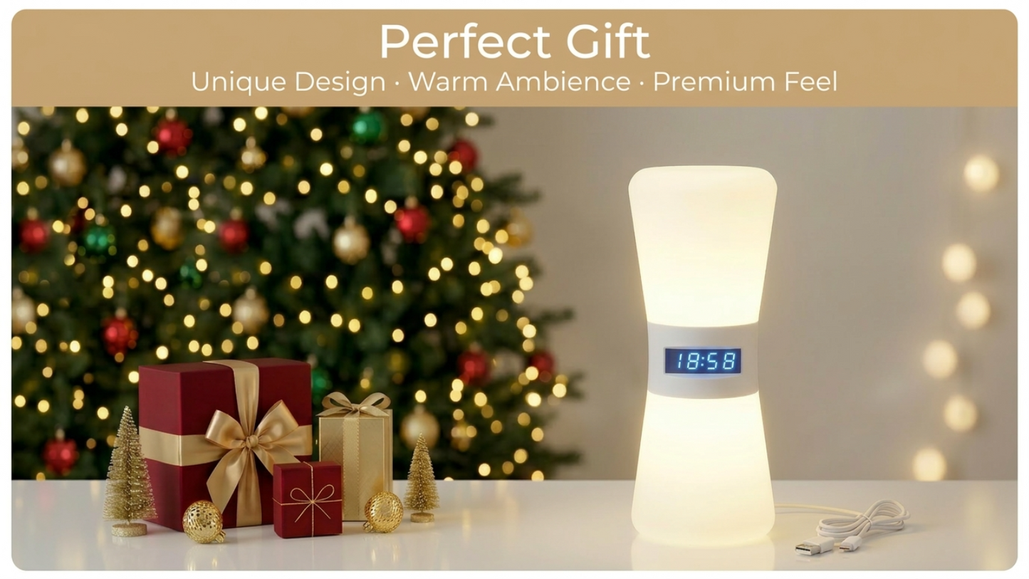 LED Hourglass Timer Night Light Remote Control & USB Powered Warm White Ambient Lamp Bedroom Bedside Mood Lighting Modern Home Décor Gift