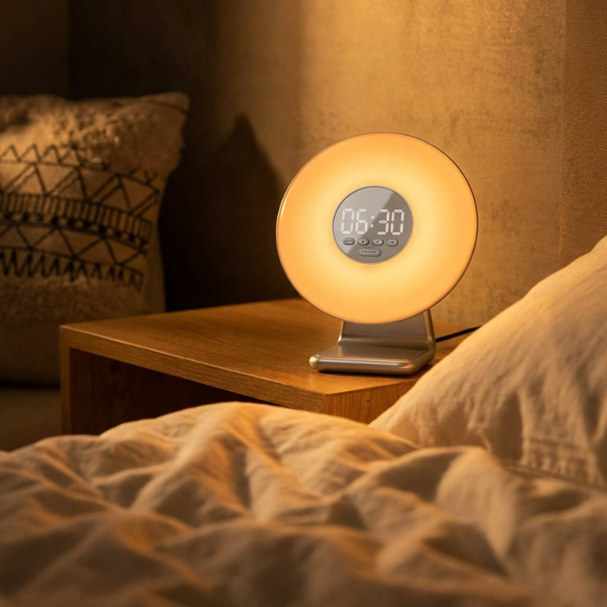 Sunrise Alarm Clock Wake Up Light with White Noise Machine 7 Sleep Sounds Bedside Lamp USB Rechargeable Nursery & Bedroom Gift Gro Clock