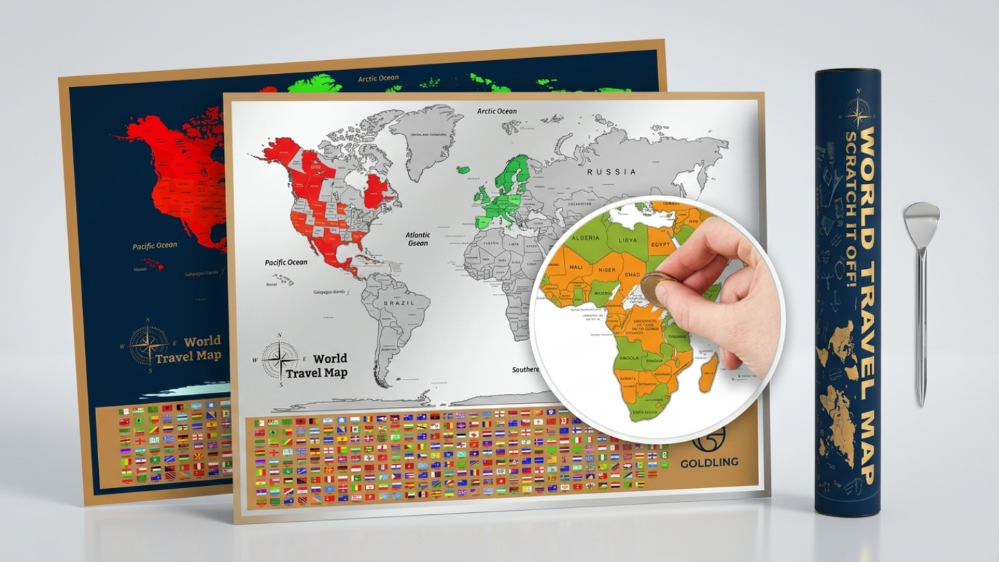 2 Scratch-Off Maps - World Map & Europe Map Poster Set Magnifying Glass, Flags & Tube Included Travel Gift Art Track Your Adventures